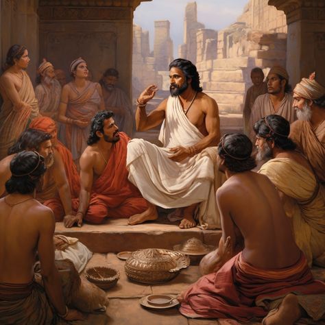 Indian Brahmin teaching lower caste people in ancient India Ancient Indian Culture, Brahmin Aesthetic, Hinduism Art Illustrations, Old Indian Art, Ancient India Aesthetic, Indian Gods Painting, Indian Fantasy Art, Indian Ancient Art, Rani Durgavati