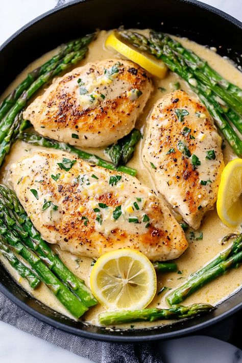 Easy Chicken Breast with Asparagus Meal Ideas With Asparagus, Chicken Mushroom And Asparagus Recipes, Creamy Chicken With Asparagus, Creamy Chicken And Asparagus Recipes, Easy Recipes Chicken Breast, Asparagus Wrapped Chicken, Healthy Dinner Recipes Asparagus, Asparagus Recipes With Chicken, Recipes With Chicken And Asparagus