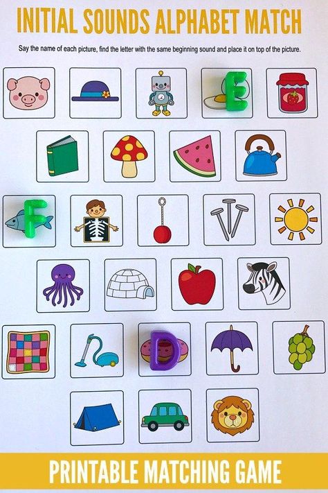 Initial Sounds Alphabet Matching Game - free printable for preschool, kindergarten and first Grade. Abc Memory Game Free Printable, Alphabet Mats Free Printable, Alphabet Matching Game, Alphabet Sounds, Initial Sounds, Letters And Sounds, Alphabet Matching, Alphabet Games, Phonics Games