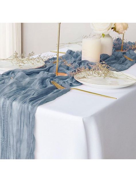 Dusty Blue Collar Polyester Embellished Sofa Covers & Table Linens Blue Linen Table Runner, Extra Long Table Runners, Gauze Table Runner, Rustic Tablecloths, Bohemian Table, Green Table Runner, Blue Table Runner, 21 Diner, Long Table Runner