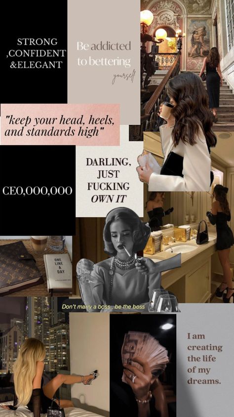 # classy # rich # girl boss # 🤑 # motivation Aesthetic Iphone Wallpaper Collage, Iphone Wallpaper Collage, Manifest Vision Board, Motivation In Life, Girl Boss Aesthetic, Girl Boss Wallpaper, Better Version Of Myself, Vision Board Success, Boss Aesthetic