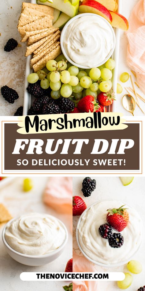 Fresh fruit is even more delicious with this sweet, fluffy Marshmallow Fruit Dip. Make it ahead of time to serve on a fruit platter, or add some to a lunchbox and make healthy fruit a little more fun! Fruit Bowls Ideas, Fruit Dip With Marshmallow Fluff, Marshmallow Fruit Dip, Marshmallow Fluff Fruit Dip, Marshmallow Fluff Recipes, Cookout Ideas, Cream Cheese Fruit Dip, Dips Party, Fruit Dips Recipes