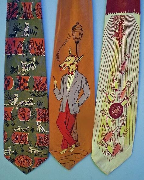 Hand Painted Button Up Shirt, Ties Aesthetic, Funky Ties, Quilt Clothing, Hand Painted Clothes, Hand Painted Clothing, Bowling Alley, Cool Ties, Cooler Look