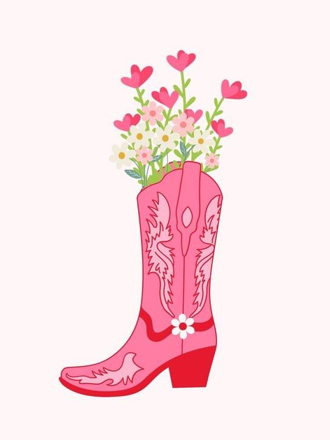 Cow Girl Boots, Pink Cowboy, Girl Boots, Pink Cow, Preppy Wallpaper, Flowers Print, Cow Girl, Cowboy Boot, Glossy Paper