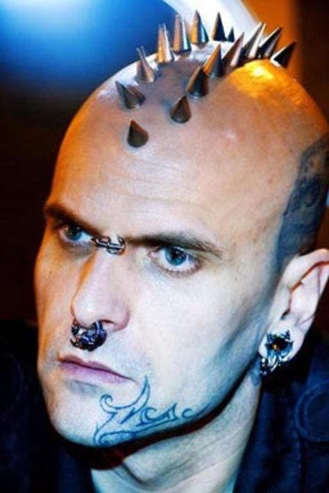 Pierced Men, Body Modification Piercings, Men's Piercings, Zombie Boy, Neck Rings, Shaving Your Head, Face Piercings, Eyebrow Piercing, Face Tattoos