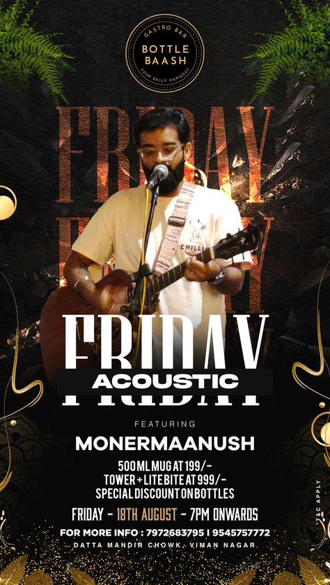 Acoustic Acoustic Poster Design, Acoustic Night Poster, Live Music Poster Design, Live Music Flyer, Restaurant Creatives, Night Club Poster, Music Event Flyer, Music Event Poster, Background Event