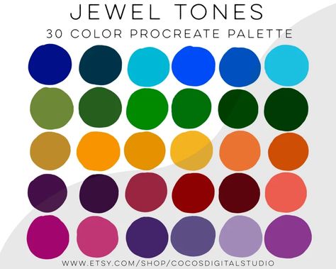 Jewel Tones Color Palette, Calligraphy Graphic Design, Color Palette For Procreate, Tone Color Palette, Jewel Tone Color Palette, Procreate Brushes Free, Jewel Tone Colors, Floral Moon, Ipad Lettering