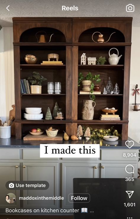 Open Shelving Cabinet Combo, Shelf On Kitchen Counter, Bookcase Kitchen Cabinets, Shelves On Top Of Kitchen Cabinets, Countertop Cupboard Kitchen, Cupboard On Countertop, Shelf On Countertop, Book Shelf On Kitchen Counter, Bookcases In Kitchen