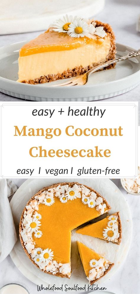 Desert Hacks, No Bake Mango Cheesecake, Vegan Gluten Free Cake, Dairy Free Recipes Dessert, Mango Dessert Recipes, Bake Sweets, Vegan Gluten Free Desserts, Coconut Cheesecake, Mango Cheesecake