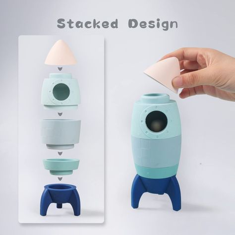 Macabaka Silicone Rocket Stacker Toy Set -5 Piece Stacking Baby Toy with Kid's U-Shaped Astronaut Toothbrush, Baby Teether Toys, Montessori, Creative, Sensory, Educational and Developmental Play Playful Product Design, Toy Product Photography, Toys For Preschoolers, Toys Packaging, 3d Printed Toys, Modular Toys, Baby Stacking Toys, Silicone Toys, Stacker Toy