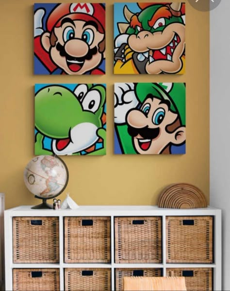 Mario And Luigi Canvas Painting, Video Game Painting Canvas, Lego Canvas Painting, Super Mario Wall Art, Mario And Luigi Painting, Mario Bros Painting, Mario Canvas Painting, Super Mario Painting, Gamer Painting