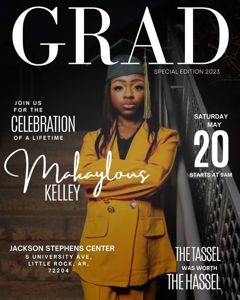 Flyer Graphic Design, Graduation Party Flyer, Graduation Class Of 2023, Graduation Invitation Design, High School Graduation Pictures, Class Of 2023 Graduation, College Graduation Pictures Poses, College Graduation Photoshoot, Girl Graduation