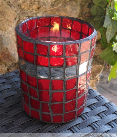 Make a mosaic candleholder with glass "tiles" to let the candlelight shine through. Love mosaic projects? We have a new video course on Curious that includes this candleholder! Check out our DIY Mo... Mosaic Candle Holders Diy, Diy Mosaic Projects, How To Grout, Mosaic Candle Holders, Mosaic Candle, Diy Home Improvements, Craft Video, Diy Mosaic, Votive Candle Holder