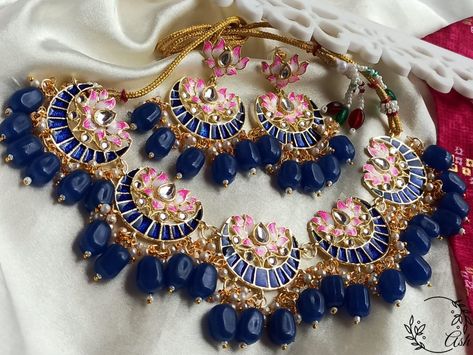 Jadtar Set, Blue Necklace Set, Royal Blue Necklace, Meenakari Jewellery, Meenakari Necklace, Desi Jewelry, Indian Choker Necklace, Indian Choker, Jewellery Bangles