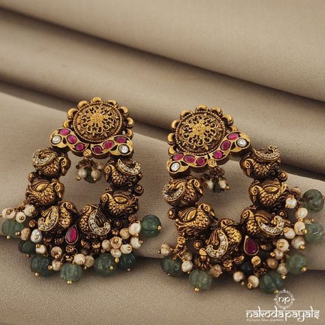 Silver Gold Plated Earrings – Page 11 – Nakoda Payals Ear Chains Indian Gold Temple Jewellery, Antique Gold Earrings Simple, Antic Jewellery Designs, Bridal Gold Jewellery Indian, Gold Chandbali Earrings Design, Nakshi Earrings, Gold Sets Jewelry Indian Design, Earrings Gold Design, Gold Antique Earrings