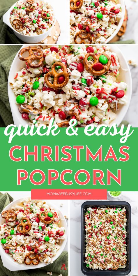 Holiday Chocolate Popcorn, Christmas White Chocolate Popcorn, Thanksgiving Popcorn Treats, White Chocolate Popcorn Christmas, Pretzel Popcorn Snack, Pioneer Woman White Chocolate Popcorn, Santa Crunch Popcorn, Diy Popcorn Gift Ideas, M And M Popcorn