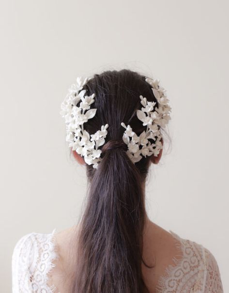 Headpieces | Lena Rom Flower Hairstyles, Lobster Wedding, Gold Wedding Hair Piece, Floral Headpiece Wedding, Bridal Floral Headpiece, Leaf Headpiece, Jasmine Bridal, Hair Wreaths, Headpiece Bridal