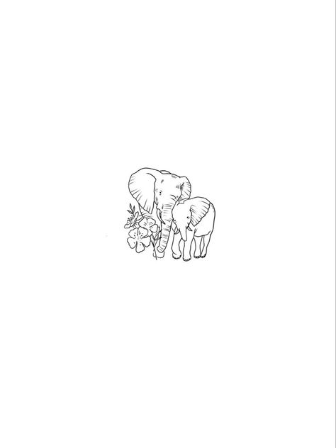 Tattoos Of Elephants, Mum And Daughter Elephant Tattoo, Elephant Tattoo Linework, Elephant Mother Daughter Tattoo, Mom And Daughter Elephant Tattoo, Elephant Tattoos Mom And Baby, Mum And Baby Elephant Tattoo, Delicate Elephant Tattoo, Elephant Holding Flower Tattoo