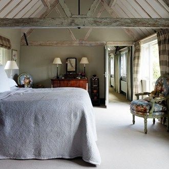 Want to show your bedroom some love? Start here... English Country Bedroom, Barn Bedrooms, Grey Bedroom Design, Barn Interior, Rustic Room, Cottage Bedroom, Simple Room, Grey Bedroom, Country Bedroom