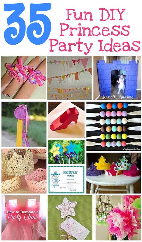 35 DIY Princess Party Ideas - If you are planning a princess themed party, check out this collection! (http://aboutfamilycrafts.com/diy-princess-party-ideas/) Diy Princess Party Ideas, Princess Party On A Budget, Princess Party Craft Ideas, Princess Birthday Party Ideas Diy, Princess Games For Kids, Princess Party Crafts, Princess Craft Ideas, Diy Princess Party Decorations, Foto Princess