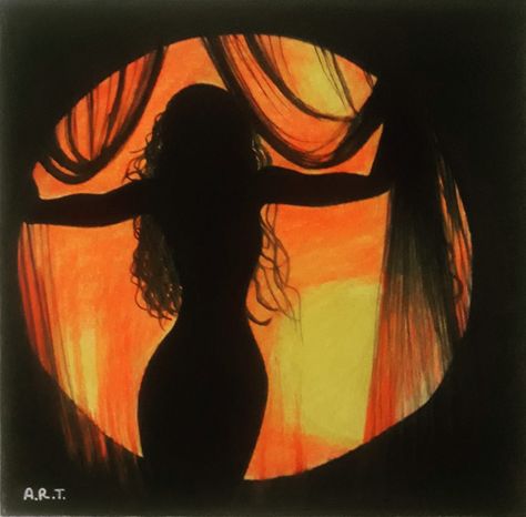 Dark Colour Painting, Sillhoute Art Painting, Female Silhouette Painting, Silhoutte Ideas Art Nature, Silowets Art, Silohette Artwork Easy, Silouttes Art Painting, Silhouette Art People, Silluet Paintings