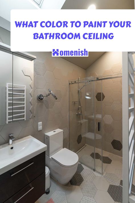 When it comes to bathroom design, the ceiling color is often overlooked. However, it plays a crucial role in the room's atmosphere. This article suggests eight color options to consider that can enhance your bathroom's visual appeal. Bathroom Ceiling Color Ideas, Painted Ceiling Ideas Bathroom, Bathroom Ceiling Color, Bathrooms With Painted Ceilings, Bathroom Ceiling Paint Ideas, Colored Ceiling Bathroom, Painting Bathroom Ceiling, Small Bathroom Ceiling Ideas, Bathroom Painted Ceiling