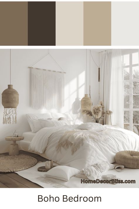 Boho White Bedroom: Natural Wood Accents and Woven Decorations Clean Boho Bedroom, Boho White Bedroom, Bedroom Natural Wood, Toddler Girl Bedroom, Bedroom Concept, Wallpaper Coffee, Boho Chic Interior, Natural Wood Accents, Layered Bedding