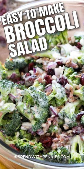 Broccoli Salad With Cranberries, Salad With Cranberries, Easy Broccoli Salad, Salad Kale, Easy Broccoli, Broccoli Salad Recipe, Spend With Pennies, Cold Salad, Best Salad Recipes