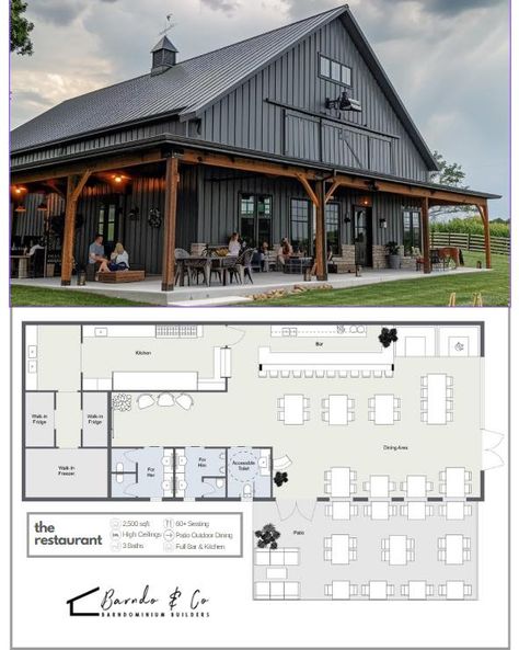 The Trading Post” Looking to upgrade your produce stand? Building a farm/feed store? This plan right here is your answer! Need to customize? We allow unlimited edits pre-production! #barndoandco #barndos #barndominium #barndosincanada #barndosincanada #barndominiumsofinstagram #barndominiumdesign #barndominiumguy #barndominiums #barndominiumliving #barndo #barndominiumlivingcanada #commercial #commercialbuilding #tradingpost #feedstore #farmer #farmerslife #farmerslife❤️ #farmerslifestyle Barndominium Ideas For Events, Party Barn Floor Plans, Venue Floor Plans, Wrap Around Patio, Open A Restaurant, Restaurant Plan, Property Ideas, Produce Stand, Feed Store