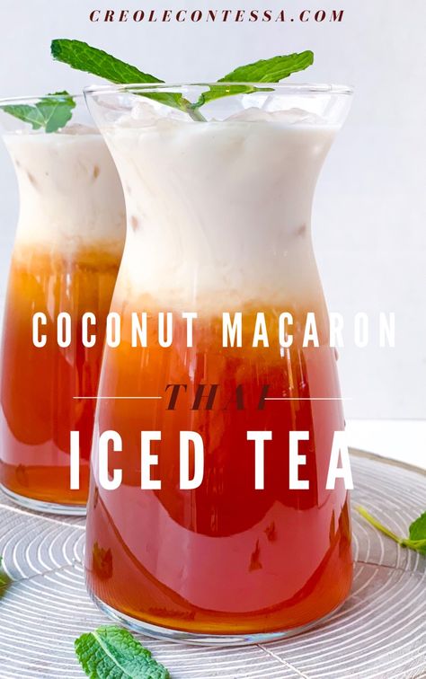 Coconut Macaron, Thai Iced Tea, Tea Drink Recipes, Drink Recipes Nonalcoholic, Iced Tea Recipes, Healthy Drinks Recipes, Iced Drinks, Smoothie Drinks, Drink Me