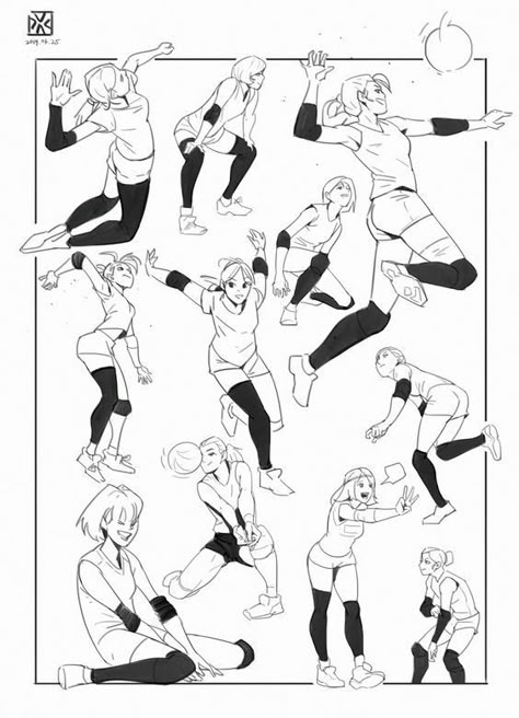 Volleyball pose reference for drawing Volleyball Drawing, Volleyball Poses, Manga Poses, 캐릭터 드로잉, Pose Ref, Figure Drawing Reference, Poses References, Anime Drawings Tutorials, Poses Reference