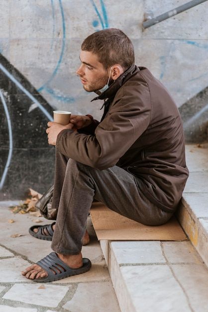 Free photo side view of homeless man hol... | Free Photo #Freepik #freephoto #homeless #beggar #poor #poor-man Hobo Aesthetic, Poor Aesthetic, Good World, Fake Ft Call, Mcdonald's Restaurant, On My Way Home, Poor Man, Design Tech, Body References