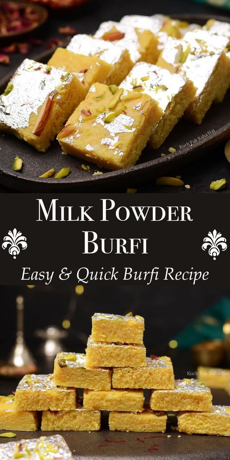 Milk Powder Burfi Recipe | Easy Milk Powder Barfi | Milk Powder Recipes Khoya Barfi Recipe, Burfi Recipe Indian Desserts, Milk Powder Barfi Recipe, Badam Barfi Recipe, Milk Burfi Recipe, Milk Powder Barfi, Powdered Milk Recipes Desserts, Milk Powder Peda Recipe, Milk Powder Sweet Recipes