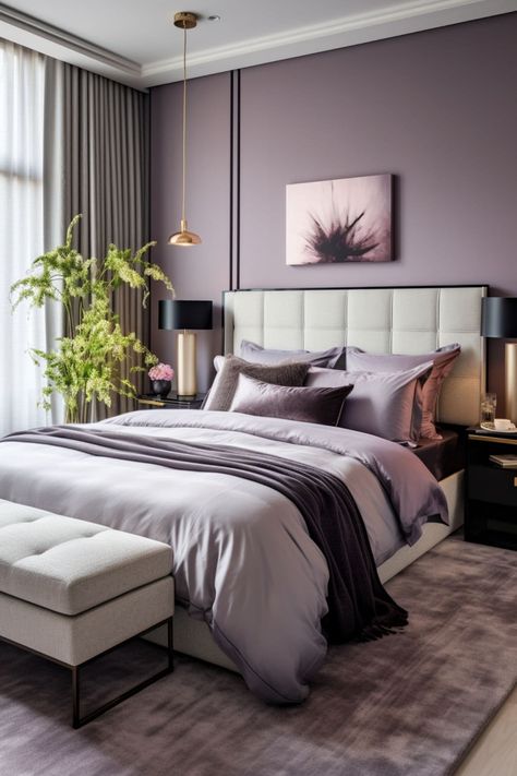 Luxury Guest Bedroom, Living Room With Dining Table, Purple Interior Design, Warm Home Aesthetic, Purple Bedroom Decor, Bedroom Decor On A Budget, Jade Design, Guest Bedroom Makeover, Bedroom Makeover Ideas