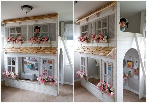 15 DIY Cool Indoor Playhouse Ideas for Kids - Style Motivation Loft Dollhouse, Trundle Bed With Storage, Stair Plan, Cottage Loft, Ikea Kura Bed, Indoor Playhouse, Kura Bed, Ikea Kura, Build A Playhouse