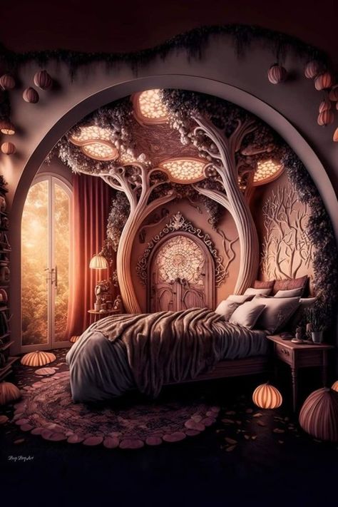 𝕸𝖗𝖘.𝕮𝖍𝖆𝖗𝖒𝖎𝖓𝖌𝕽𝖔𝖘𝖊 Fae Bedroom, Modern Gothic Bedroom, Mystical Bedroom, Fantasy Bedroom, Fantasy Furniture, Fantasy Rooms, Dark Home, Fantasy Homes, Fantasy House