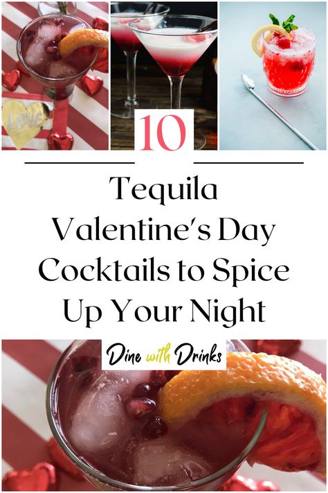 Collage of 4 tequila valentine's day cocktails. Tequila Valentine Drink, Galentines Drink Ideas Tequila, Valentine Day Cocktails Drink Recipes, Easy Galentines Cocktails, Valentine Drinks Tequila, Valentines Cocktails Tequila, Galentines Cocktails Drink Recipes, Tequilla Cocktails, Galentines Cocktails