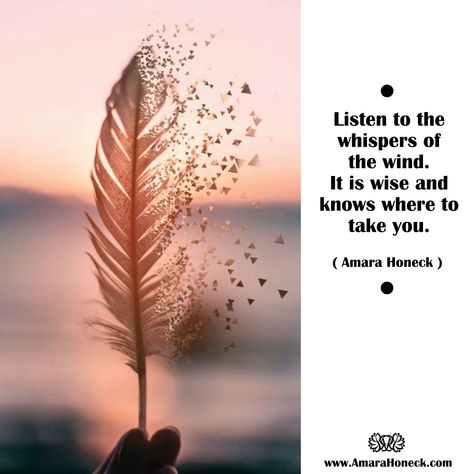 Listen to the whispers of the wind. It is wise and knows where to take you." -- Amen -- Much love, Amara -- Many who are lost, in pain, or suffering are like the wing of a bird. There is the ability to fly, but personal beliefs or the beliefs of others hold us down. It is when one feather falls out – sheds [more] #amarahoneck #creativemeditation #shamanicpractitioner #shamanteacher #tennesseeshaman #shamanhealer #consciousness #transformation #enlightenment #gatlinburg #greatsmokymountains Feathers Quotes, Feather Quote, Birds Of A Feather Quote, Feather Sayings Quote, Angel Feathers Quotes, Spiritual Guidance, Great Smoky Mountains, Brighten Your Day, Life Lessons