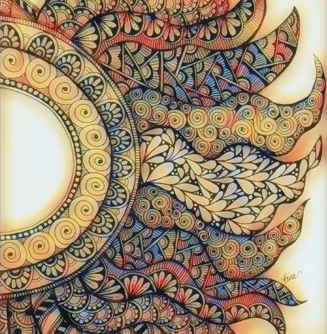 Hot Sun of Summer #binazen #zentangle Doodle Patterns Step By Step, Sun Doodle, Zantangle Art, Zentangle Artwork, Zentangle Ideas, Zen Tangles, Drawing Doodles, Zen Doodle Art, Zentangle Designs