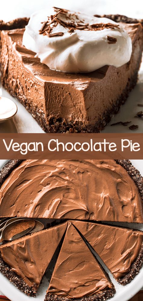 Vegan Chocolate Pie Recipe, Vegan Dessert Chocolate, Vegan Chocolate Pie, Homemade Chocolate Pie, Vegan Pies Recipes, Vegan Dessert Recipe, Chocolate Pie Recipe, Vegan Pies, Chocolate Pie With Pudding