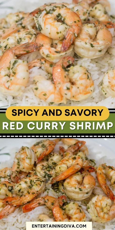 Spicy And Savory Red Curry Shrimp | Easy Dinner Recipes Shrimp Curry Recipe, Red Curry Shrimp, Spicy Dinner, Shrimp Casserole, Lemon Garlic Butter Shrimp, Red Curry Sauce, Drying Cilantro, Jello Shot, Green Curry Paste