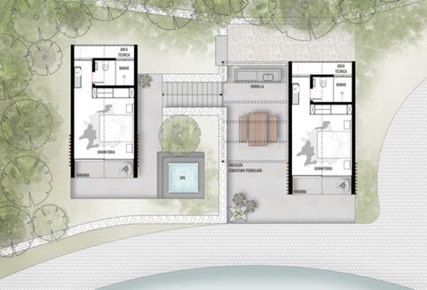 Gallery of Bungalows Lake House / Cadi Arquitetura - 35 Hotel Room Design Plan, Cottage Floor Plan, Bungalow Interior, Bungalow Floor Plans, Chalet Design, Cottages And Bungalows, Retreat House, Hotel Room Design, House Construction Plan