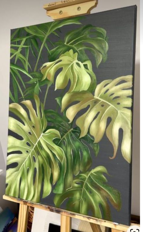 Large Leaf Painting, Botanical Painting Acrylic Canvases, Jungle Leaves Painting, Plant Abstract Art, Tropical Painting Acrylic Canvases, Monstera Painting Acrylic, Abstract Tropical Art Paintings, Acrylic Leaf Painting, Monstera Plant Painting