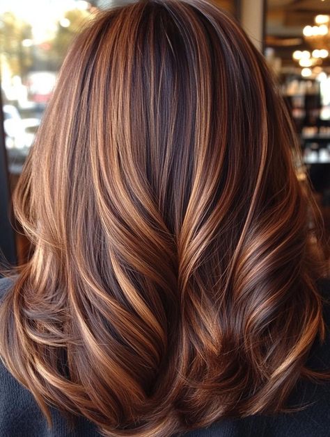 Brown Color With Highlights Caramel, Brunette With Copper Highlights Caramel, Carmel Color Hair Caramel, Caramel Streaks In Brown Hair, Caramel Color Highlights, Fall Hair Toner For Brunettes, Brunette Caramel Highlights Straight Hair, Brown Hair Caramel Highlights Balayage, Hair Colour Caramel Brown