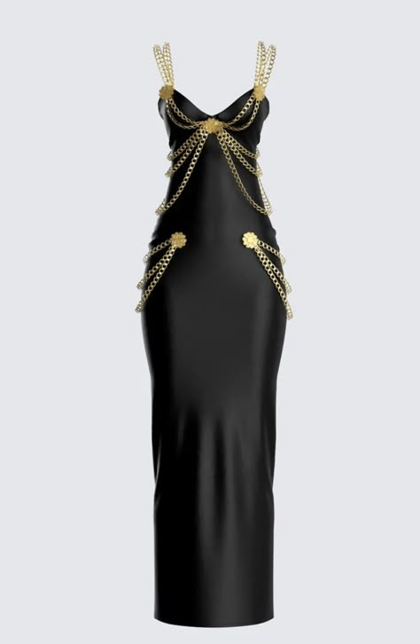 Dresses With Chains, Black And Gold Dresses, Gala Fashion, Gold Dresses, Gold And Black Dress, Tiktok Outfits, Chain Dress, Dr Wardrobe, B Fashion