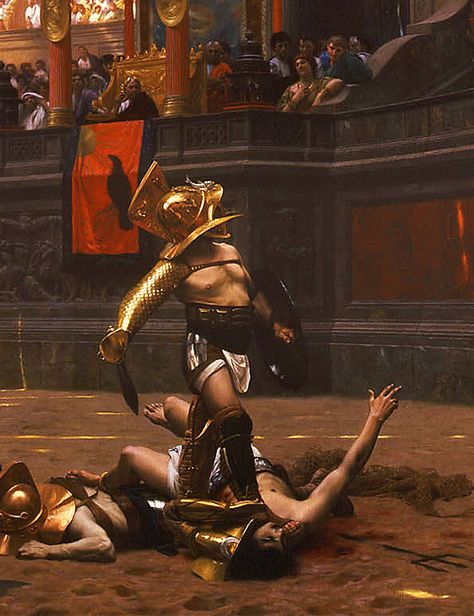 Pollice Verso (detail) by Jean-Léon Gérôme Painting Greek Mythology, Gladiator Art, Jean Leon Gerome, Warrior Tattoo Sleeve, Roman Gladiators, Snake Painting, Wii Fit, Most Famous Paintings, When In Rome