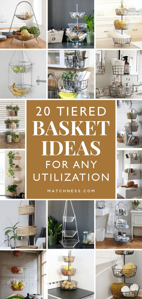 Wire Basket Decor Kitchen, Small Basket Decor Ideas, Metal Basket Decor Ideas, Small Basket Decor, 3 Tier Basket Stand, Basket Decor Living Room, Metal Basket Decor, Wire Basket Decor Ideas, Tiered Basket Stand