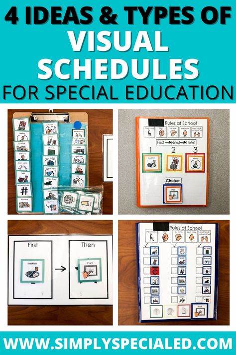 Creating schedules for your special education classroom doesn't have to be complicated, but it's good to use variety based off of your individual students' level. In this post, I'm sharing ideas and tips for integrating 4 different types of schedules that I use with my elementary special education students. Providing a structured schedule and predictable routine is a great way to support your special ed students, and also set them up for success! Kindergarten Special Ed Activities, Pre K Special Education, Special Ed Kindergarten, Special Education Visuals, Life Skills Classroom Elementary, Kindergarten Special Education Classroom, Special Education Classroom Must Haves, Elementary Special Education Classroom Setup, Special Ed Schedule Ideas