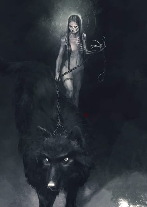 Hela Mythology, Goddess Hel Art, Hel Tattoo Norse Mythology, Hel Norse Goddess, Hel Norse Mythology, Goddess Hel, Hel Goddess, Guardian Dog, Norse Goddess