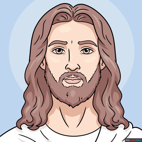 Learn to draw Jesus' Face. This step-by-step tutorial makes it easy. Kids and beginners alike can now draw a great Jesus Face. Simple Face Drawing, Jesus Art Drawing, Jesus Cartoon, Face Outline, Jesus Drawings, Drawing Tutorial Face, Face Face, Jesus Face, Face Sketch